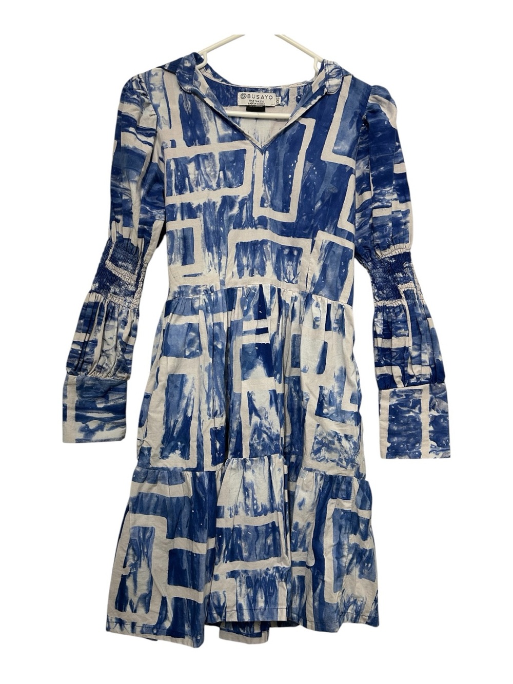 Busayo blue and ivory Adire-inspired tiered mini dress Boho Artsy Dopamine